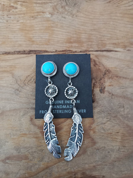 Authentic Navajo Sterling Silver Turquoise Earrings; ER14-A9
