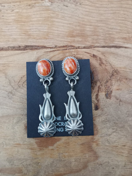 Navajo Handcrafted Sterling Silver and Spiny Oyster Post Earrings by: Ross Antonio