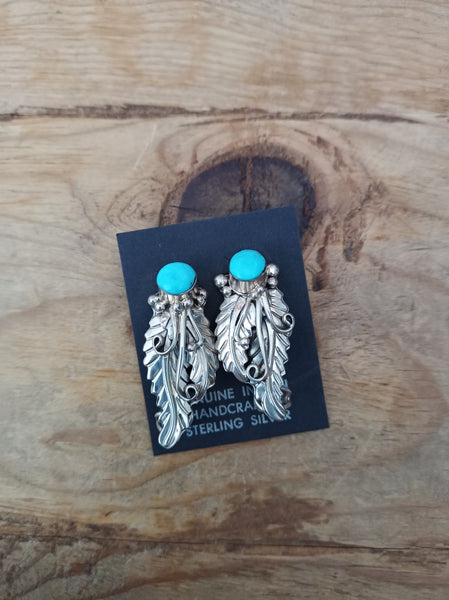 Native American Sterling Silver Turquoise Earrings; Gilbert Smith