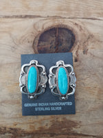 Elegantly framed genuine Turquoise earrings in sterling silver