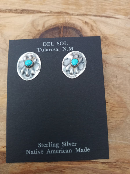 Navajo Handcrafted Sterling Silver and Turquoise Earrings; ER16-04