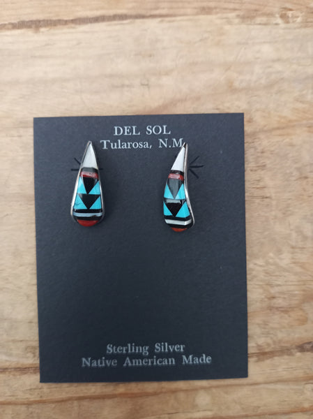 Zuni Traditional Inlay Earrings; ER16-03