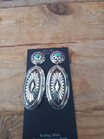 Navajo Handcrafted Sterling Silver and Turquoise Earrings; ER216-7