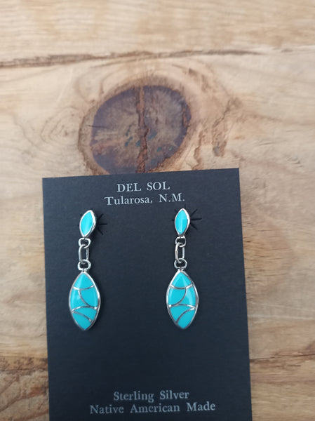 Zuni Turquoise and Sterling Silver Inlay Earrings; ER216-5