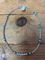 Genuine Turquoise and Sterling Silver Bead Necklace; 18” Long