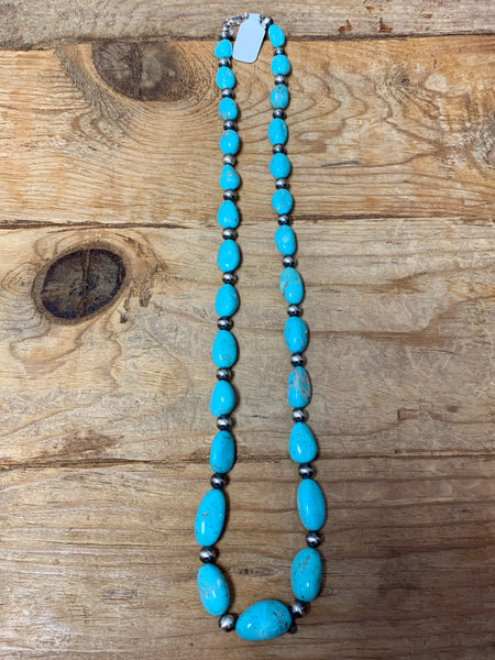 Nacozori Turquoise and Sterling Silver Necklace; 22” Long
