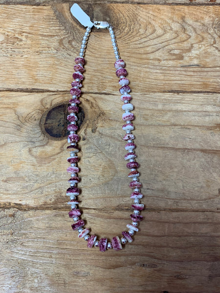 Purple Spiny Oyster and Sterling Silver Necklace; 16” Long