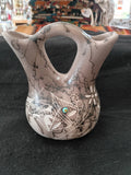 Authentic Navajo Horsehair Wedding Vase Pottery; 9" tall x 18" diameter; NP4-9