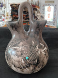 Authentic Navajo Horsehair Wedding Vase Pottery; 6" tall x 12.5" diameter; NP4-8