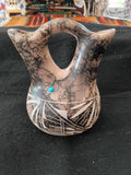 Authentic Navajo Horsehair Wedding Vase Pottery; 6" tall x 12.5" diameter; NP4-3