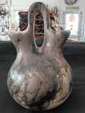 Authentic Navajo Horsehair Wedding Vase Pottery; 6" tall x 12.5" diameter; NP4-8