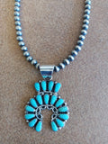 Authentic Navajo Pearl Necklace with Sterling Silver and Turquoise Naja Pendant; NK18-6