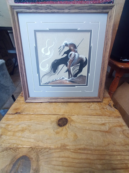 End of Trail Sand Painting by Michael Watchman; 13"x13" framed; SP96-1