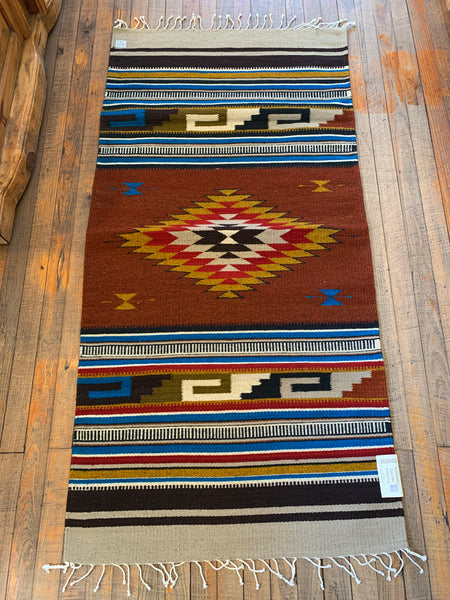 Zapotec Handwoven Wool Rug; Approx 30”x60”; ZP101-010