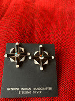 Zuni Inlay Post Earrings; Jet, Mother of Pearl, Turquoise and Coral