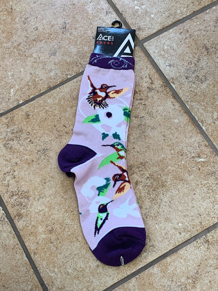 Purple Hummingbird Socks(sz 9-11) SK524