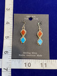 Native American Sterling Silver Turquoise and Coral Earrings; ER-C11