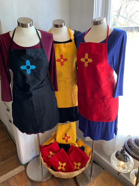 New Mexico True Aprons; Embroidered Zia Symbol