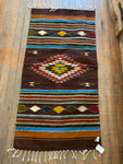 Zapotec Handwoven Wool Rug; 22”x44”; Brown, Gold, Turquoise, Red, Ivory,Gold