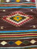 Zapotec Handwoven Wool Rug; 22”x44”; Brown, Gold, Turquoise, Red, Ivory,Gold