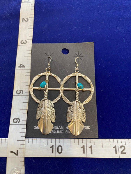Navajo Sterling Silver Turquoise Earrings; ER-A13
