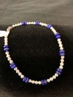 Genuine Sterling Silver and Lapis Ankket; 9”