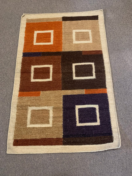 Handwoven Wool Rug; Approx 2’x3’