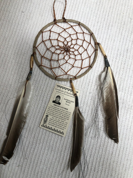 6" dream catcher with feathers, all natural color