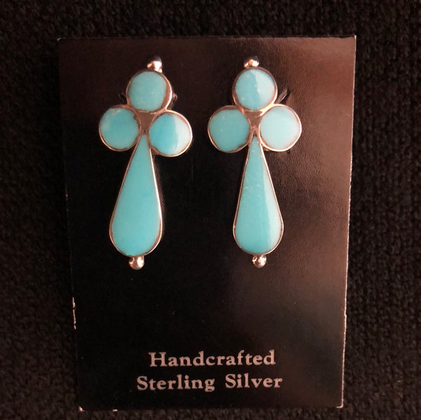 Authentic Zuni Sterling Silver Turquoise Inlay Cross Earrings