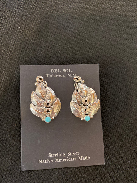 Authentic Navajo Sterling Silver Turquoise Earrings; ER10-B4