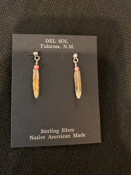 Authentic Navajo Sterling Silver Feather Earrings; ER2-A7