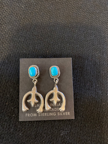 Authentic Navajo Sterling Silver Turquoise Naja Earrings; ER15-A7