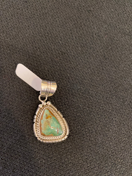 Authentic Navajo Sterling Silver Turquoise Pendent; 1”W x 1.75”L; PDT12-A10