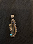 Authentic Navajo Sterling Silver Onyx and Turquoise Pendent; PDT2-23C