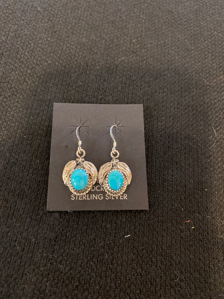 Authentic Navajo Sterling Silver Turquoise Earrings; ER8-B10