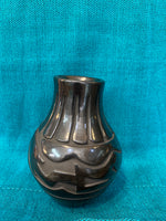 Santa Clara Handcrafted Black Pottery; Approx. 5.5”H X 4”W w/ 2” Opening; Artist Stella Chavarria; SCP1-14