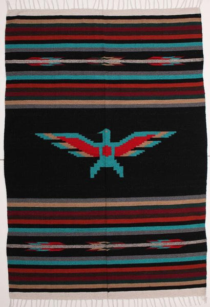Handwoven Mexican Style Thunderbird  Blankets in recycled fibers 5' x 7'